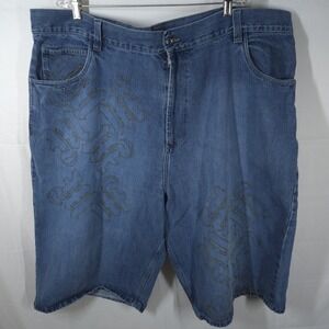 Vintage 90s Makaveli Baggy Jean Shorts Mens W46 Blue Denim Tupac‎ Hip-Hop